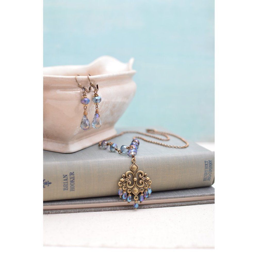Blue Art Nouveau Necklace and Earrings Set